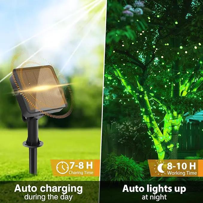 kolpop Green Solar Fairy Lights Outdoor, 3 Packs Total 96FT 240 LED Solar Powered String Light Outside Waterproof, 8 Modes Copper Wire Mini Twinkle Tree Lighting for Halloween Garden Patio Yard by GreenHaven Gardens