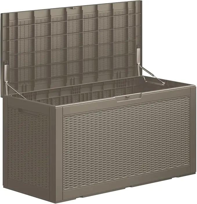 Multi-Functional 100 Gallon Patio Storage Bench - Waterproof Outdoor Deck Box & Storage Cabinet, Lockable Resin Chest for Pool/Garden Accessories, UV-Resistant, Weathered Grey by GreenHaven Gardens