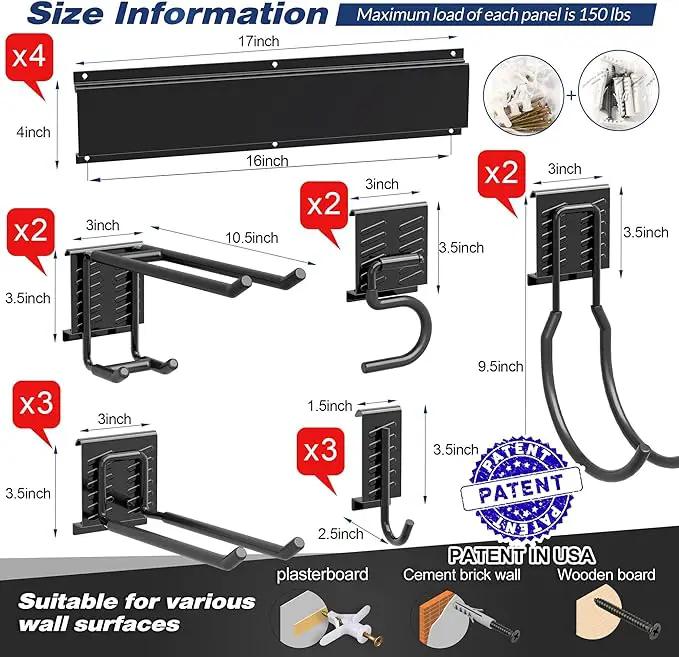 Garage Tool Storage Rack, Heavy Duty Garage Storage Organizer Rack System Wall Mounted Tool with 12 double hooks, 4 rails Garden Tool Rack by GreenHaven Gardens