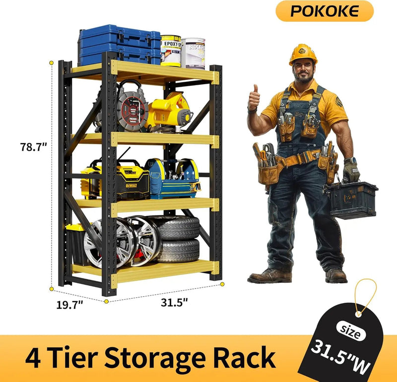 Garage Shelving Unit, 4 Tier Heavy Duty Racks, Easy Assembly, Metal Racks with Adjustable Shelves, 3000 LBS Load Capacity,for Warehouse,Basement (Black&Yellow, 19.7" D x 31.5" W x 78.7" H) by GreenHaven Gardens