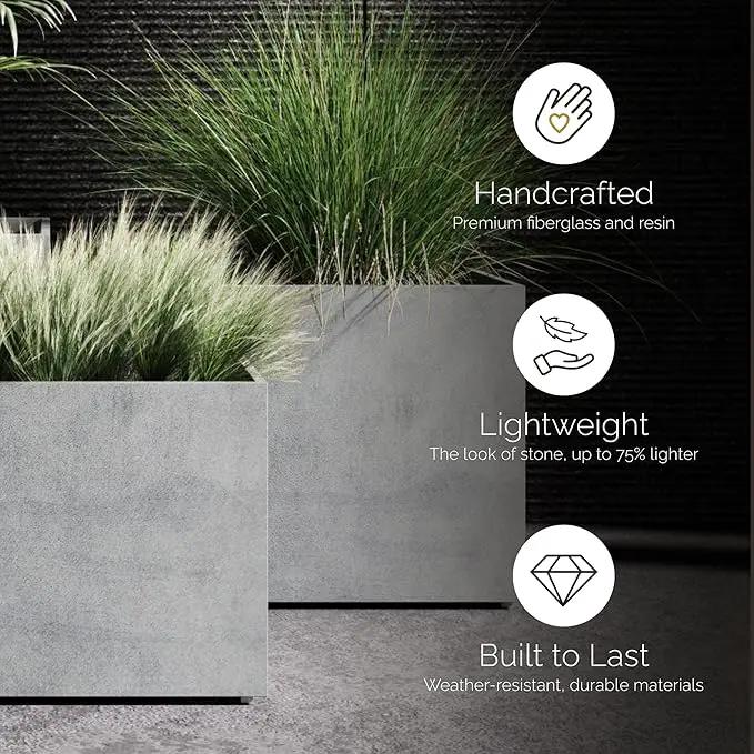 Reglito Cube Planter - 39.4 in x 39.4 in x 39.4 in - Brown Stone by GreenHaven Gardens