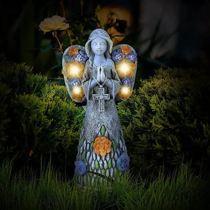 Yiosax-Garden Angels Outdoor Statue-Solar Lights Decor - Solar Angels for Cemetery Grave Cross Praying Succulent Wings Remembrance Angel Figurine Lawn Yard Decorations, White, Yiosax-Angel04 by GreenHaven Gardens