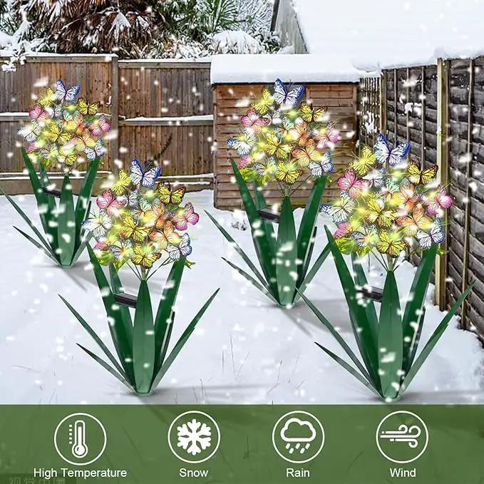 Homight Solar Metal Agave Butterfly Flower Stick Garden Sculpture - Outdoor Christmas Lights With Swaying Butterfly Sunflower - Solar Outdoor Gift (3 PCS Green) by GreenHaven Gardens