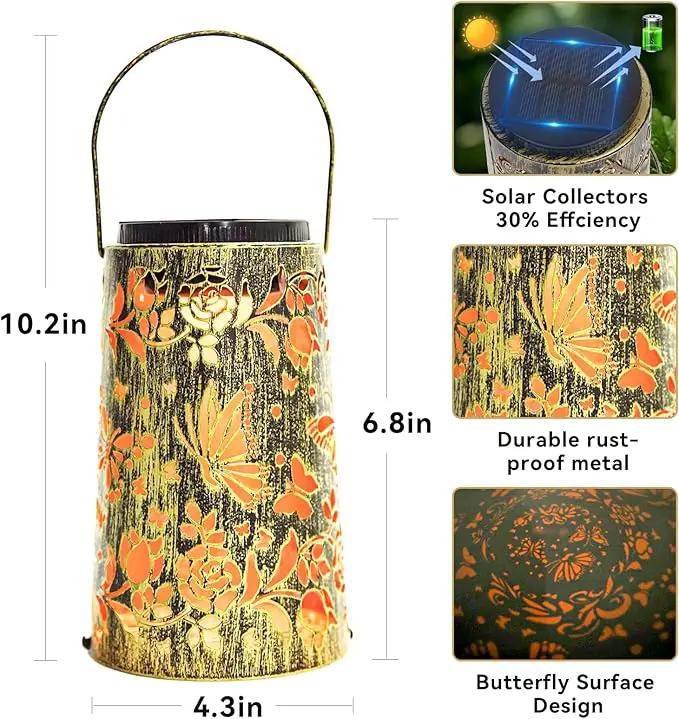 Waterproof Metal Hanging Solar Lantern, Decorative Outdoor Butterfly Light for Garden or Yard Use, Cool/Warm Lighting, 2 Pack by GreenHaven Gardens