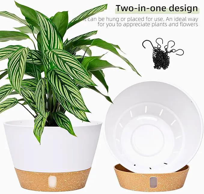 QCQHDU 2 Pack Hanging Planters for Indoor Outdoor Plants, 10 Inch Hanging Baskets Flower Pots with Reservoir Tray & Visible Water-Level by GreenHaven Gardens