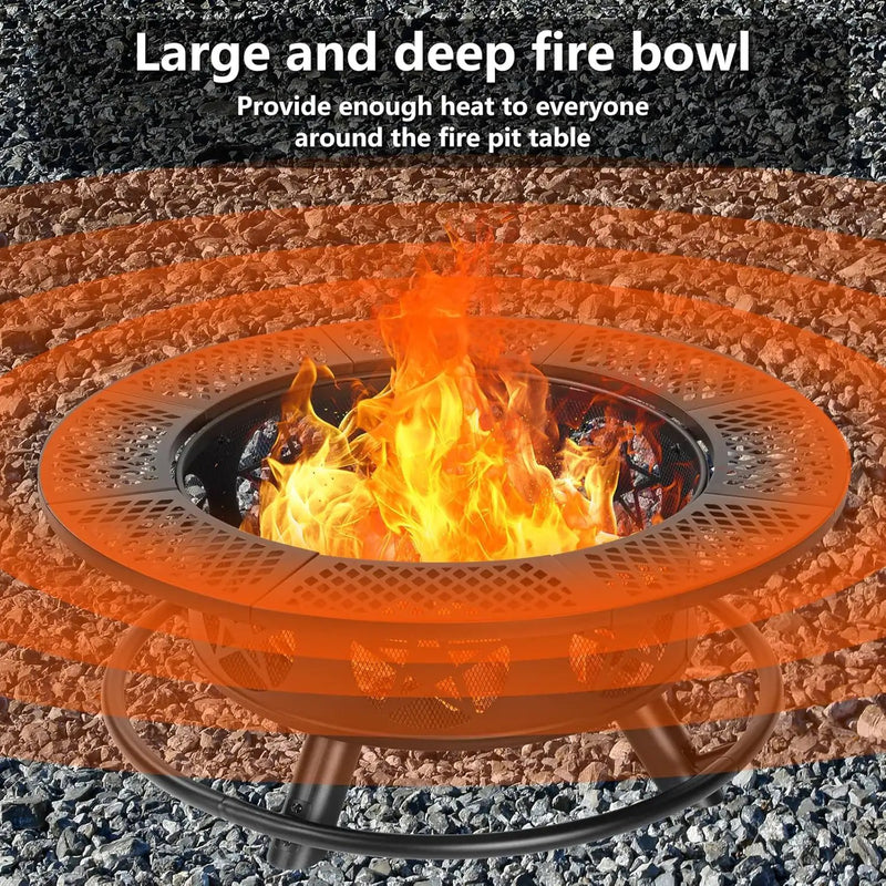42 Inch Fire Pit with 2 Grills, Extra Large Wood Burning Fire Pits for Outside with Lid & Poker, Heavy Duty Firepit,BBQ& Outdoor Fire Pit & Round Metal Table 3 in 1 for Patio, Picnic, Party by GreenHaven Gardens