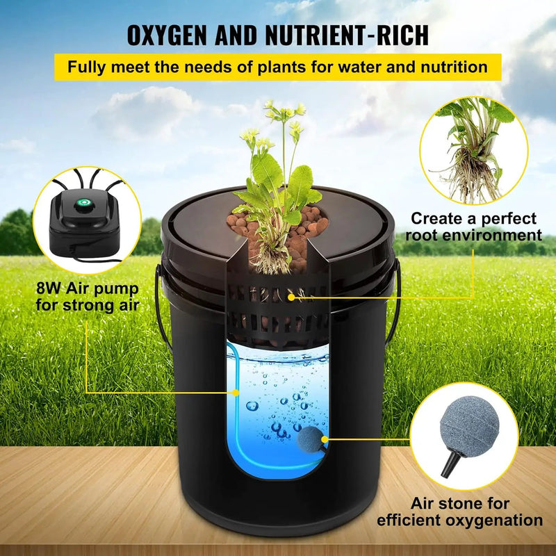 VEVOR DWC Hydroponic System, 5 Gallon 4 Buckets, Deep Water Culture Growing Bucket, Hydroponics Grow Kit with Pump, Air Stone and Water Level Device, for Indoor/Outdoor Leafy Vegetables by GreenHaven Gardens