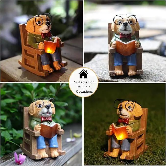 Solar Garden Decor Statues Dog Figurines Mini Fairy Garden Accessories Outdoor Lights,Garden Art Patio Porch Balcony Yard Home Lawn Ornaments,Christmas Birthdays Gifts for Mom Grandma by GreenHaven Gardens