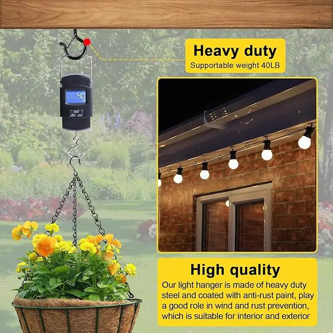 Hooks for Outdoor String Lights, 52 Pack Screw Hooks for Hanging Plants Led Party Lights Garage Wind Chimes, Black Heavy Duty Q Hanger Ceiling with Safety Buckle, Box and Wing Nut Driver by GreenHaven Gardens