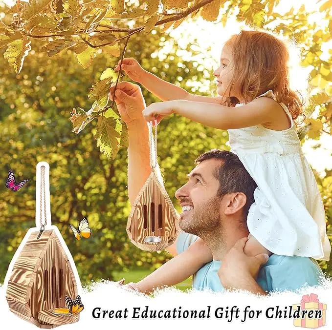 Wooden Butterfly House and Feeder, Hanging Butterfly House for Garden, Natural Butterfly Habitat with Butterfly Puddler for Outside Butterflies, Moths - Backdoor, Easy to Clean by GreenHaven Gardens