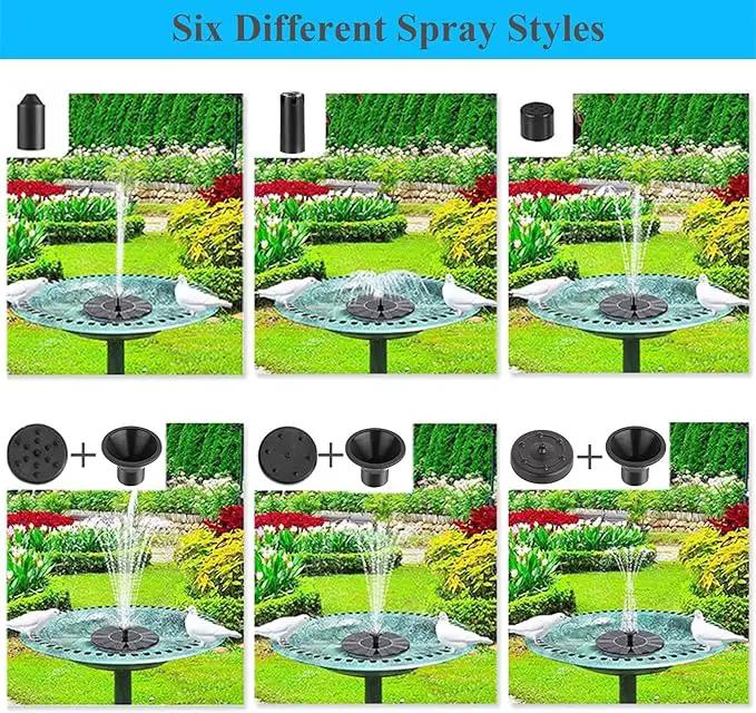 Solar Bird Bath Fountain Pump with 6 Nozzle and Anti-Collision Pole,1.4w Solar Powered Free Standing Floating Water Pump for Fish Tank, Pond, Pool, Garden and Outdoor by GreenHaven Gardens