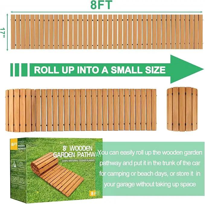 RELIANCER 8' Wooden Garden Pathway,Outdoor Roll Out Cedar Straight Walkway,Patio Path Decorative Garden Boardwalk Walkways,Weather-Resistant Roll Up Beach Wood Road Floor,Wedding Party Pathways by GreenHaven Gardens