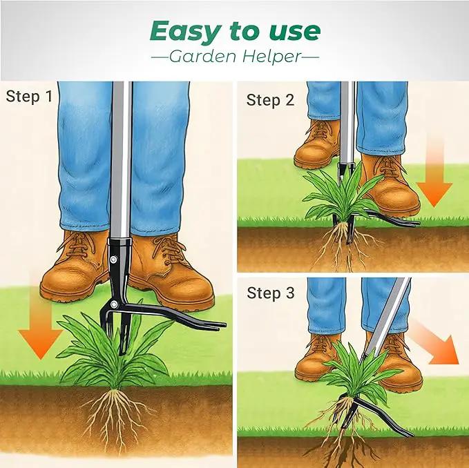 Suchtale Metal Weeder，Stand Up Weed Puller Tool with Long Handle – Heavy-Duty All-Metal Weeder with Upgraded Pincer Claw – Pull Weeds from The Root Without Bending, Pulling, or Kneeling by GreenHaven Gardens
