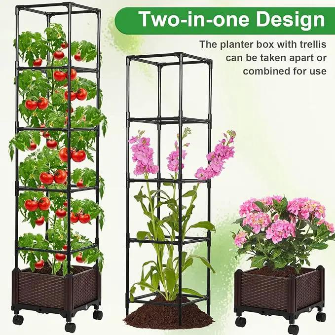 Lezmarket Self Watering Tomato Planter with Trellis for Patio, 55.9" Raised Garden Bed Planter Pot with Trellis, Plant Supports and Garden Shovel for Tomatoes, Climbing Plants by GreenHaven Gardens