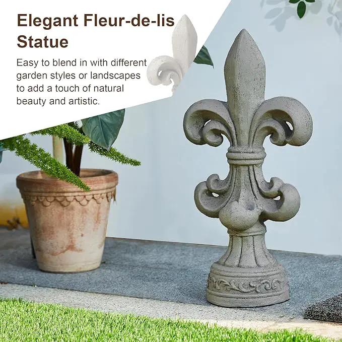 Glitzhome Fleur De Lis Garden Statue MGO Outdoor Decration, 21.25" H, Concrete Grey by GreenHaven Gardens