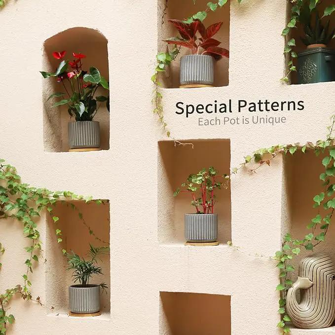 TAMAYKIM 5.25 Inch Ceramic Plant Pots with Drainage Holes and Saucers, Modern Flower Pots with Trays for Indoor Planters, Snake Plant, Succulent, Cactus and Herbs, Set of 4 by GreenHaven Gardens