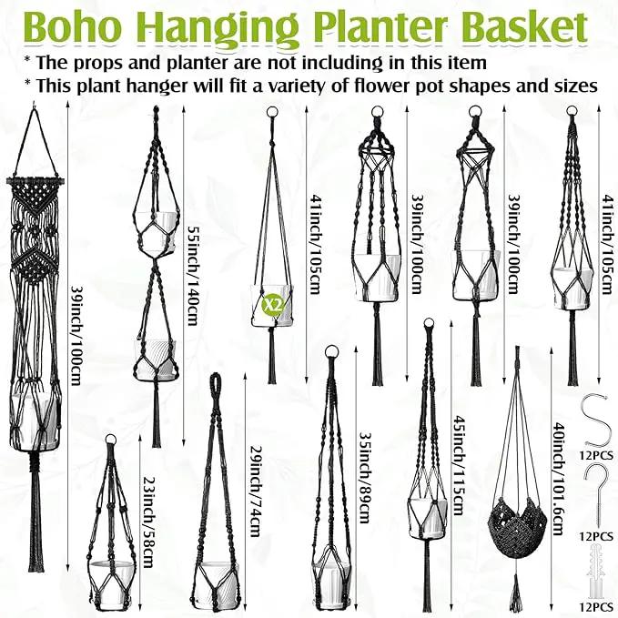 Hoteam 12 Pcs Macrame Plant Hangers Macrame Hanging Planters for Indoor Plants Handmade Boho Hanging Baskets Flower Pots Holder for Outdoor Home Wall Decor by GreenHaven Gardens