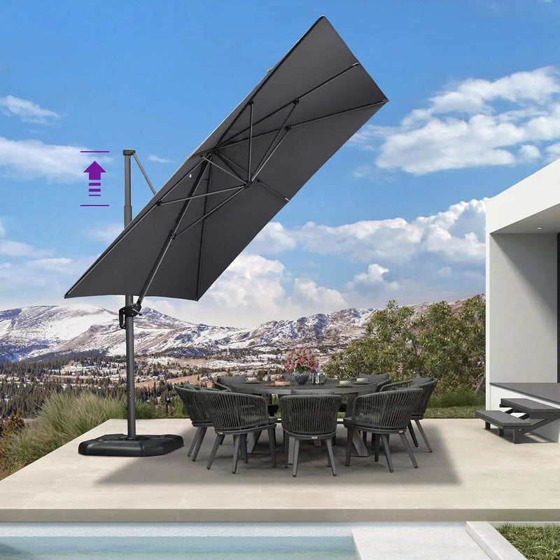 PURPLE LEAF 11.5' X 11.5' Telescopic Patio Umbrella Outdoor Cantilever Umbrella Square Up Down Lifting Offset Umbrella with 360-degree Rotation for Garden Deck Pool Patio Grey by GreenHaven Gardens