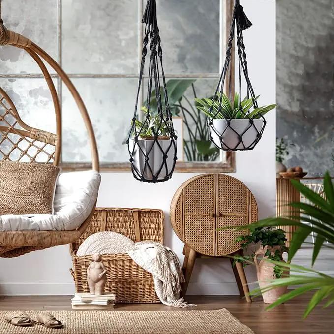 Artilady Black Plant Hanger Macrame Hanging Planter for Indoor Boho Plants Holder with Hooks Hanging Plant Basket Outdoor Window Wall Plants Home Decor by GreenHaven Gardens