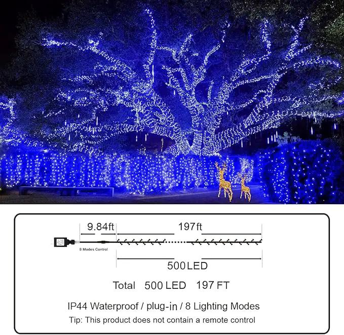KNONEW 197FT 500 LED Christmas Lights Outdoor String Lights 8 Modes & Memory Fairy Light Plug in Waterproof LED String Lights for Xmas Yard Tree Wedding Party Holiday Decorations (Blue) by GreenHaven Gardens