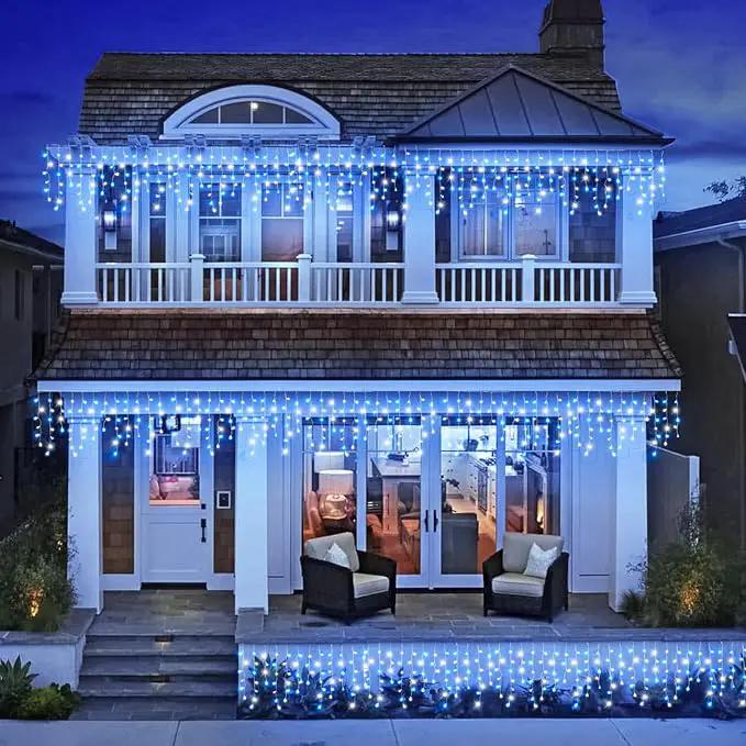 Icicle Lights for Outside, 33FT 400 LED Christmas Lights Outdoor with Waterproof 8 Modes, Plug in Connectable String Twinkle Light for Indoor Home Roof Window Garden Wedding Decorations, Blue White by GreenHaven Gardens