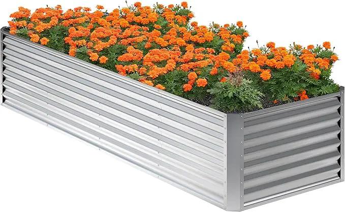 8x2x2FT Galvanized Raised Garden Bed,Planter Raised Beds-Metal Garden Box,Large Plant for Outdoor Planting, Vegetables Bed,Flower,Herb-Sliver by GreenHaven Gardens