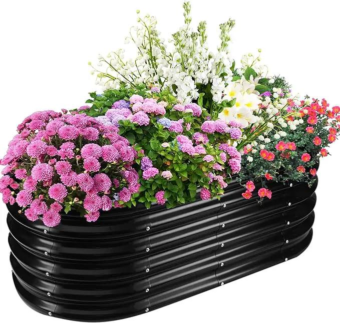 17" Tall Elevated Oval Metal Raised Garden Bed - 4ft x 2ft in Size and 0.8MM Thick Durable Planter Bed/Box for Vegetables Flowers Succulent at Patio/Garden Outdoor (Black, 4X2X1.4 FT) by GreenHaven Gardens