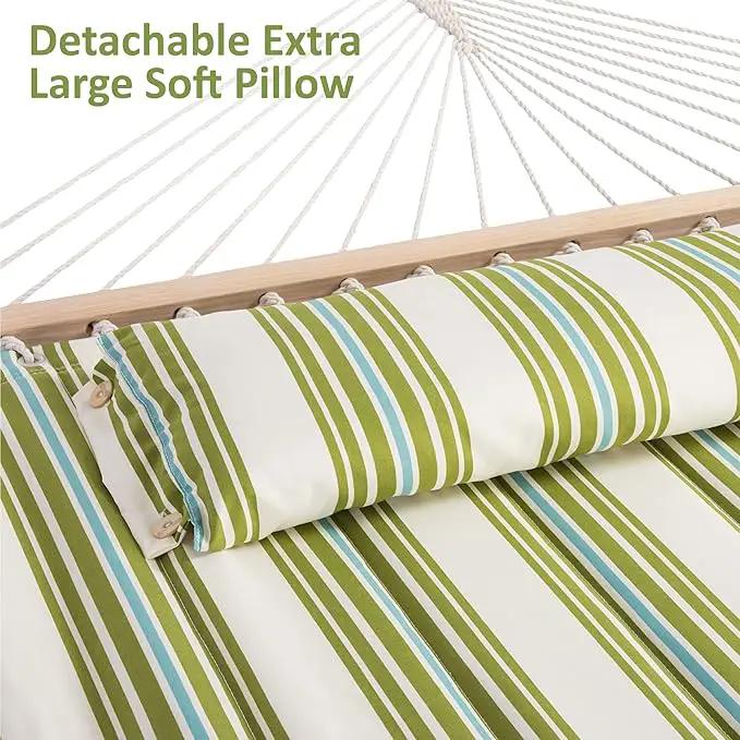 SUNCREAT Portable Double Hammock with Stand, 475 lbs Capacity, Heavy Duty Two Person Hammock with Stand Included, Green Stripe by GreenHaven Gardens