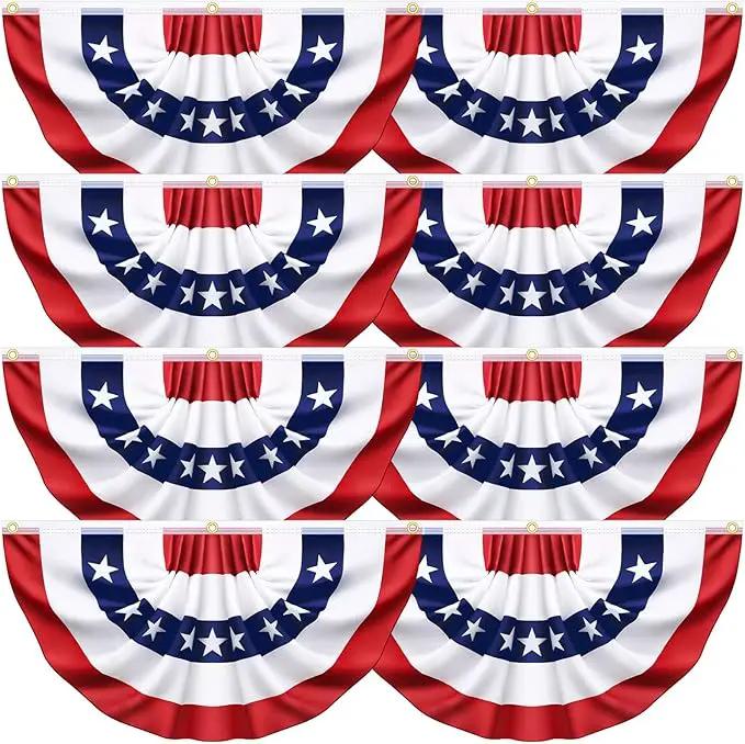 8 Pack USA Pleated Bunting Fan Flags, 1.5x3 Ft Patriotic Half Fan Banner American Flag Decoration Bunting for Outside Red White and Blue Decor Independence Day Memorial Day 4th of july Decorations by GreenHaven Gardens