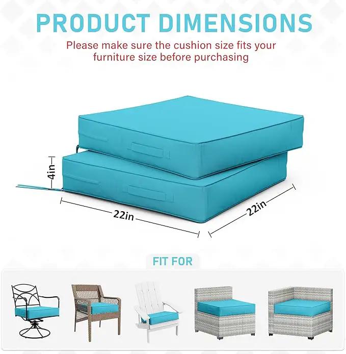 Patio Chair Cushions 22 X 22 X 4 Inch Waterproof Outdoor Seat Cushions for Patio Furniture, Outdoor Sofa Couch Pads with Ties & Handle, Set of 2, Lake Blue by GreenHaven Gardens