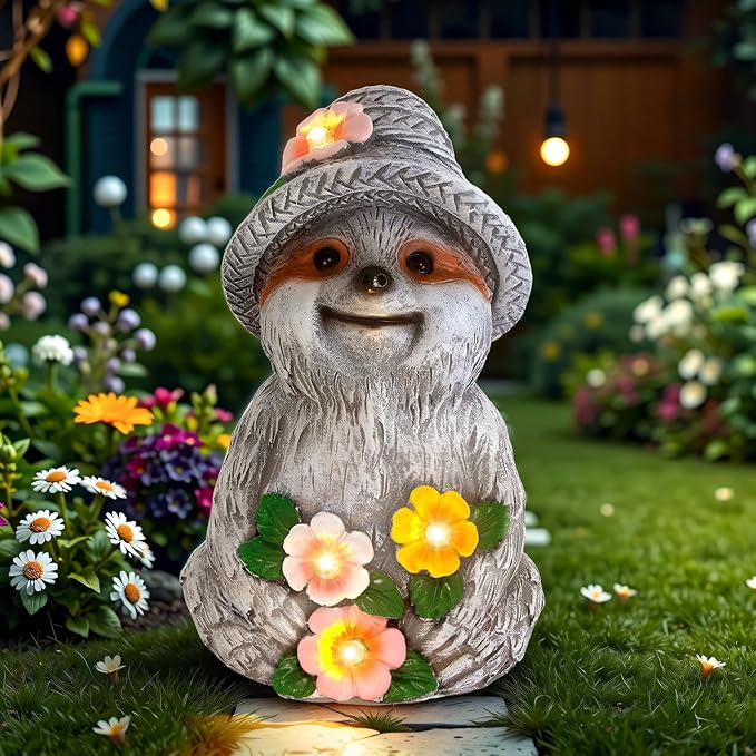 Solar Garden Outdoor Statues Sloth with 4 LED Lights,Lawn Decor Sloth Statue for Patio,Balcony,Yard,Lawn Ornament,Unique Gifts for Mom Grandma by GreenHaven Gardens
