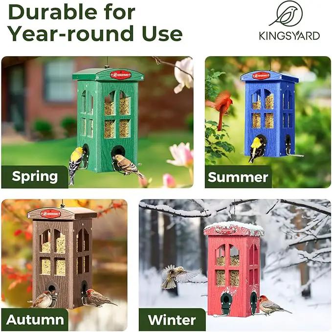 Kingsyard Upgraded Rainproof Bird Feeder for Outdoor Hanging - Metal Feeding Port, Recycled Plastic Wild Bird Feeder with Metal Mesh Tray for Goldfinch Small Bird, Garden Yard Decoration, Green by GreenHaven Gardens