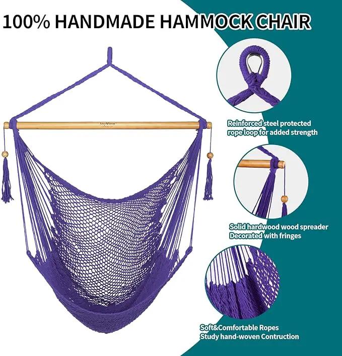 JoyView Hammock Chair with Spreader Bar Caribbean Hammock Swing Chair 300 LBS Weight Capacity XL Rope Hanging Chair for Outdoor Indoor Garden Yard - Purple by GreenHaven Gardens