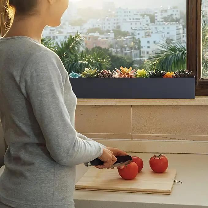 DR&Co Modern Grey Rectangle Planter Box, 16" Metal Planter Perfect for Succulent, Narrow Box for Table or Window Sill, Rectangular Stainless Steel Long by GreenHaven Gardens