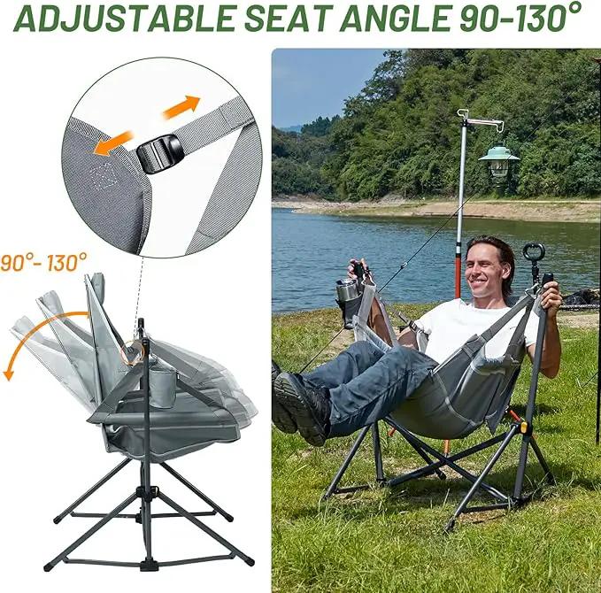 TIMBER RIDGE Hammock Camping Chair with Adjustable Backrest, Heavy Duty Folding Hammock Chair Supports 300lbs, Portable Hammock Chair for Camping, Travelling and Patio, Grey 2 Pack by GreenHaven Gardens