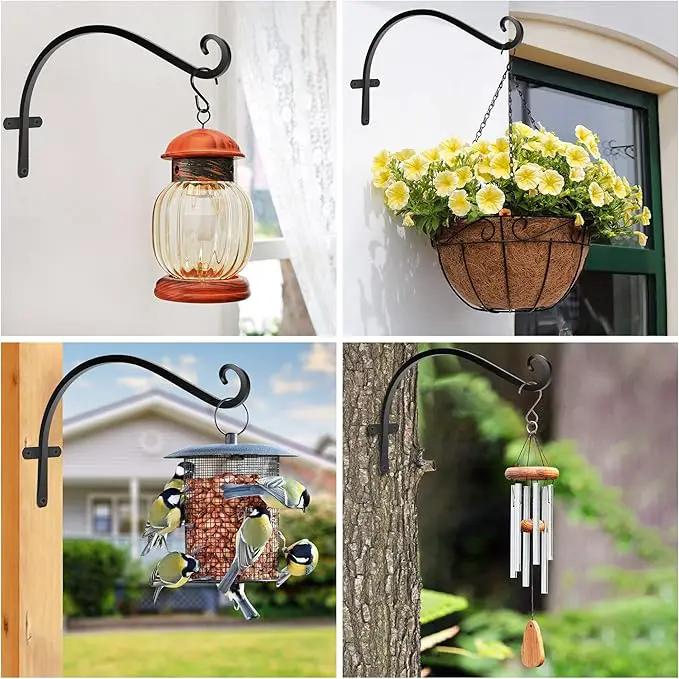 HOOPLE Plant Hangers Outdoor Heavy Duty 2 Pack, Extra Long 12 Inch Cast Iron Hanging Plant Bracket, Metal Black Plant Brackets Hook for Hanging Flower Baskets, Hanging Bracket, Elegant Design by GreenHaven Gardens