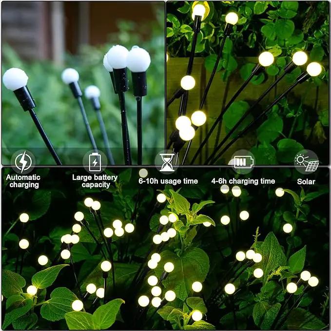4Pack 32LED Spring Solar Swaying Lights Outdoor Solar Powered Firefly Lights Garden Decor Waterproof Pathway Light Sway by Wind Landscape Lights Warm Yellow for Pathway Lawn Patio Courtyard Decor by GreenHaven Gardens