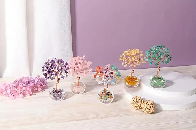 Jovivi Small Rose Quartz Crystal Tree, Natural Crystal Healing Stones Tree Glass Bowl Base Gemstone Money Trees Feng Shui Good Luck Home Desk Decor by GreenHaven Gardens