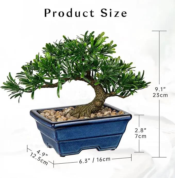 Artificial Bonsai Tree Faux Plants Indoor Small Fake Plants Decor with Blue Ceramic Pots for Home Table Office Desk Bathroom Shelf Bedroom Living Room Farmhouse Decorations by GreenHaven Gardens