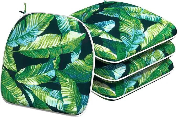 Indoor/Outdoor Chair Cushions 16x17 Inch, Patio Chair Cushions with Ties, All Weather Seat Cushions for Patio Furniture Home Garden Chair Use, Set of 4, Hanalei Lagoon by GreenHaven Gardens