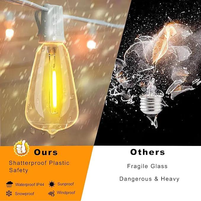 Outdoor String Lights 50FT Waterproof,LED Patio Lights Dimmable with 27 Bright Shatterproof Retro Bulbs,Vintage Edison String Hanging Lights for Outside Bistro,Backyard,Balcony,White Cable by GreenHaven Gardens