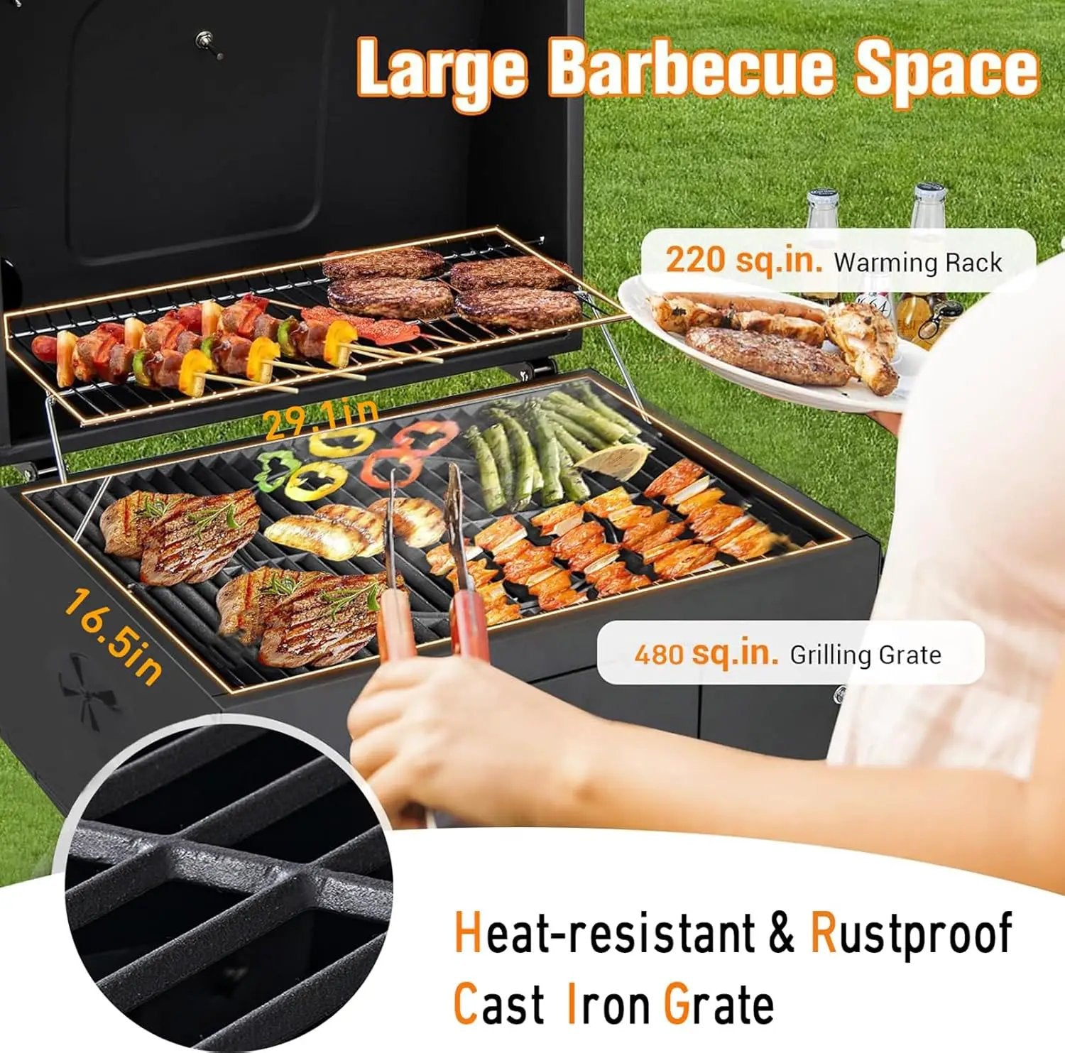 Built In Charcoal Grill Large Charcoal BBQ Grills with 480 Square Inches Oversize Cooking Area, Outdoor Cooking Grill with Charcoal Trays for Backyard, Patio and Parties by GreenHaven Gardens