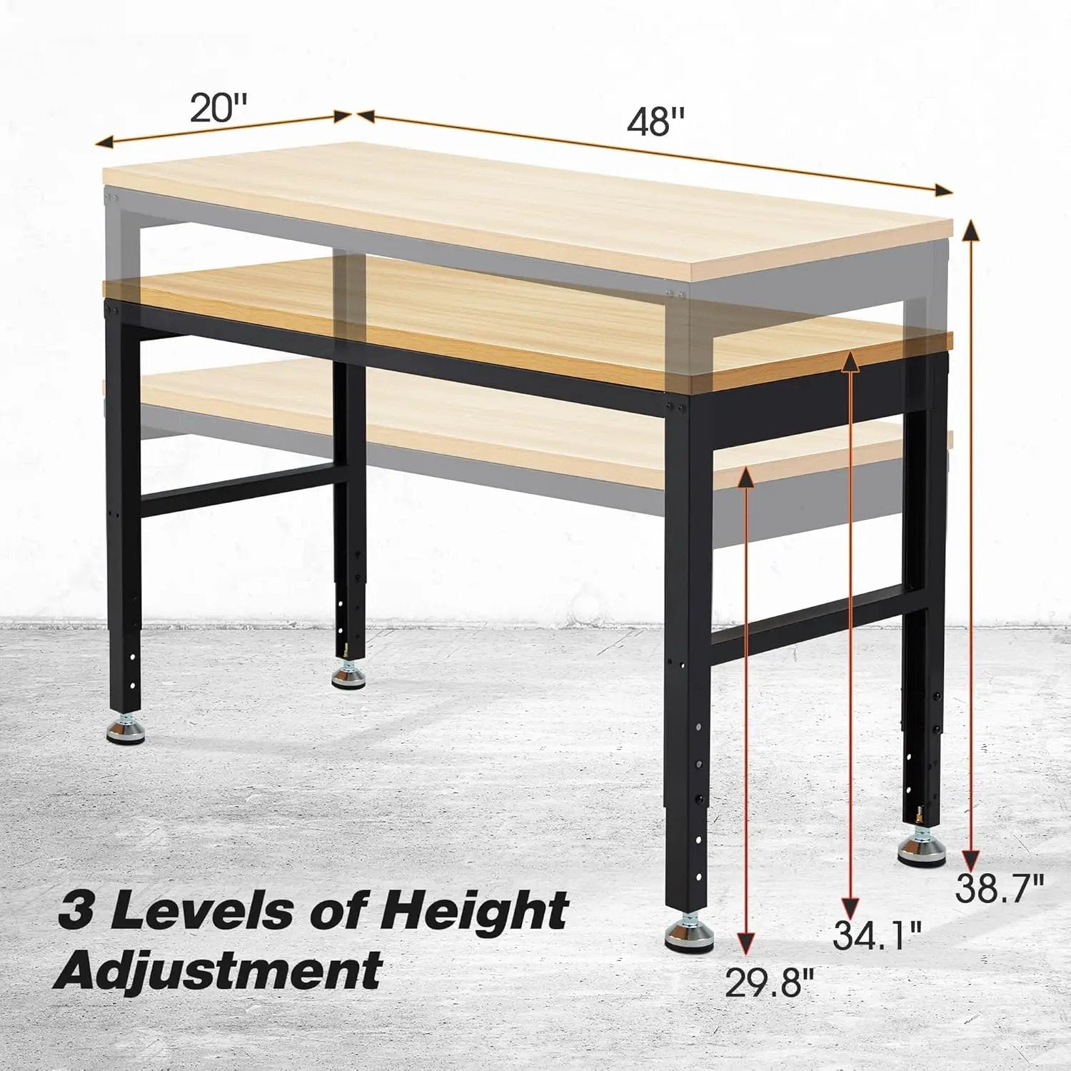 48” Adjustable Workbench，Heavy Duty Wood Work Bench 2000 Lbs Load Capacity,Work Table for Garage, Workshop, Office, Home by GreenHaven Gardens