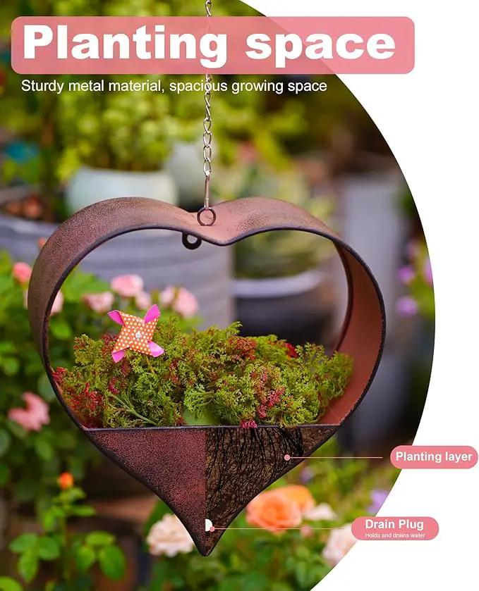 Metal Plant Hangers Indoor and Outdoor: Rustic Heart Shape Hanging Planters Perfect for Window Wall Decor for Living Room Office - Unique Gifts for Mom Women Grandma by GreenHaven Gardens