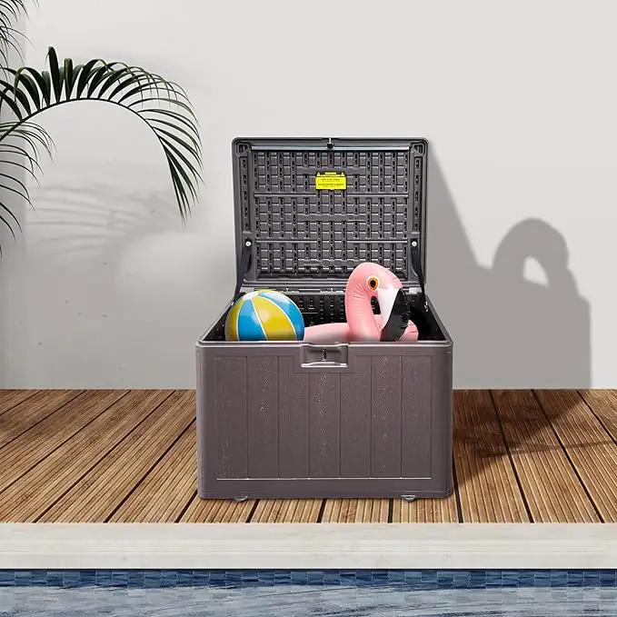 33 Gallon Pro Waterproof Outdoor Storage Bin Resin Deck Box for Patio, Poolside, and Garden, Lockable & UV-Resistant, Ideal for Small Spaces, Brown by GreenHaven Gardens