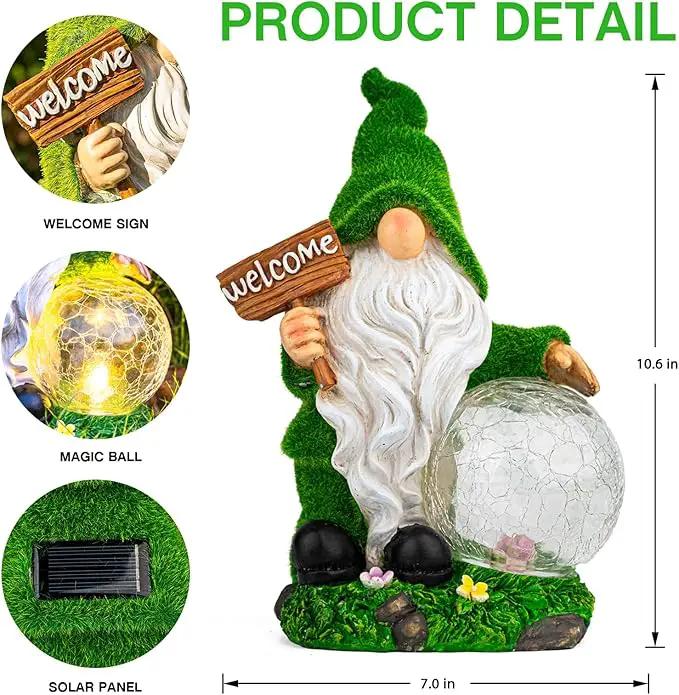 Gnome Garden Statue Figurine Decor with Solar Lights, Outdoor Garden Succulent Ornaments Waterproof Decoration for Outside Patio Yard Lawn Decor by GreenHaven Gardens