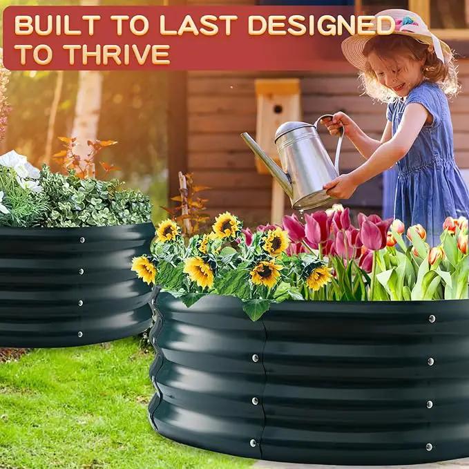 Durable Round Steel Raised Garden Bed Painted for Planting Vegetable/Herbs/Flowers/Trees at Backyard/Garden,or Baby Chicken,Christmas Tree Fence (Dark Green, 32 ins Diameter x 12 ins high) by GreenHaven Gardens