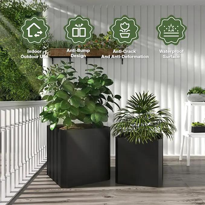 Steel Planter Box-26"x26"x26"-Large Square Planter Box-Outdoor Indoor-Cube Steel Planter Heavy Duty Black Metal Planter Flower Pot Commercial Residential for Home Garden Porch Hotel Patio by GreenHaven Gardens