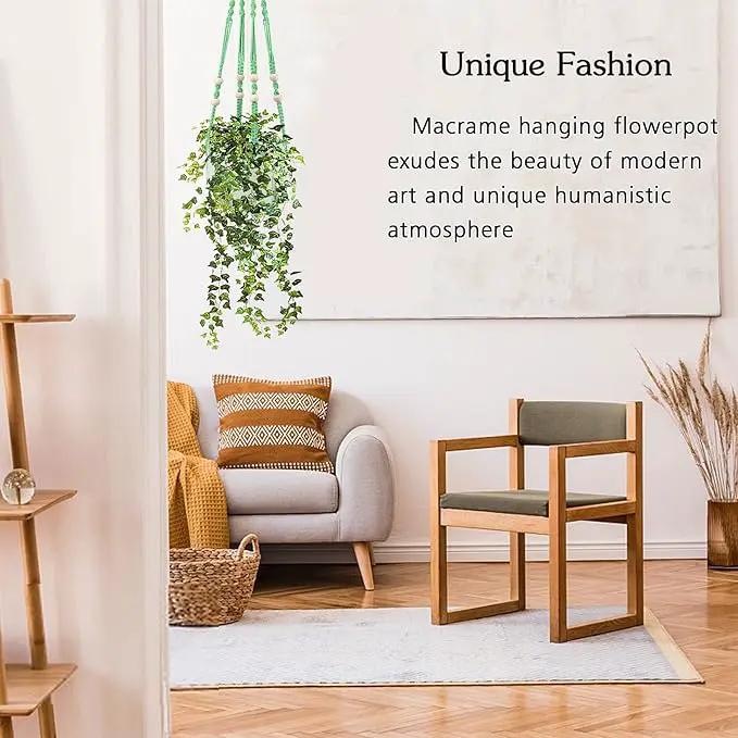 Augshy Macrame Plant Hangers Green Hanging Planters for Indoor Outdoor Home Decor, Hanging Plant Holder No Tassels Set of 2 with 4 Hooks by GreenHaven Gardens