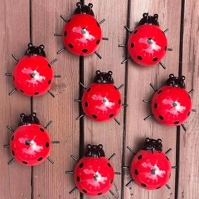 Metal Garden Decor for Outside Cute Ladybugs Yard Art Lawn Ornaments Wall Sculptures & Statues Outdoor Fence Decorations for Patio - Set of 8 by GreenHaven Gardens